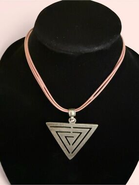 Handmade Geometric Triangle Pendant Necklace - Silver and Pink